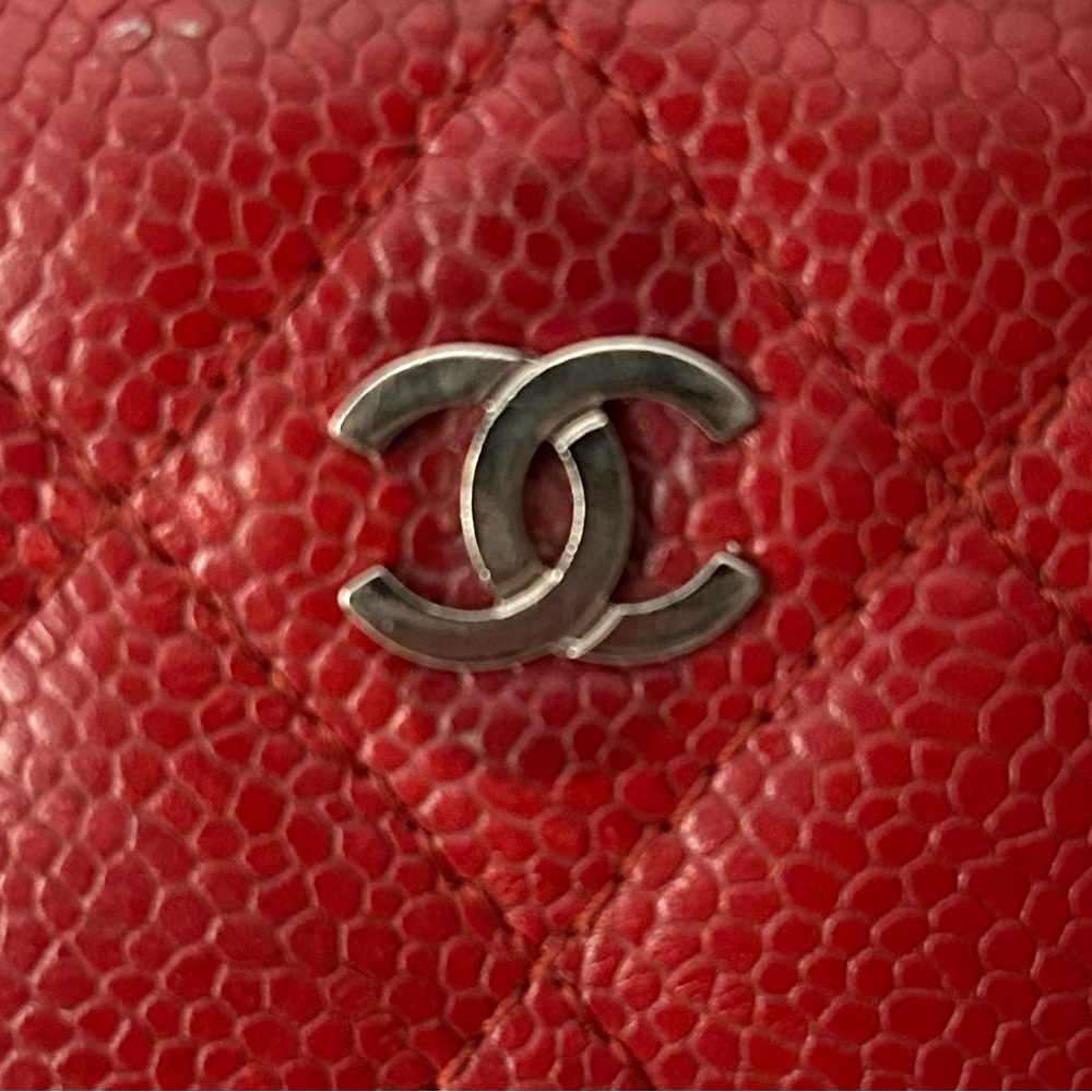 Authentic Chanel Red Caviar Leather Card Case